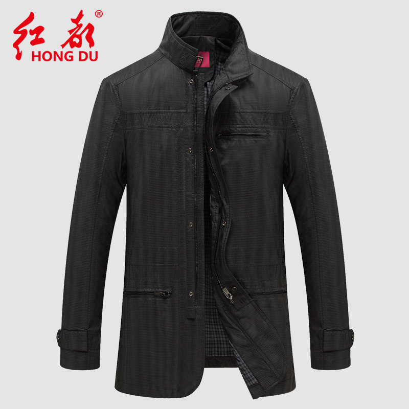 断码红都秋季夹克男士立领派克服商务休闲中老年茄克爸爸装外套男